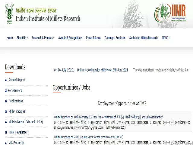 IIMR Recruitment 2021: Apply for Junior Research Fellow/Training Coordinator, Field Worker and Lab Assistant Posts