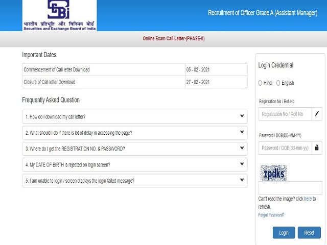 SEBI Grade A Phase 2 Admit Card 2021 Out: Download Officer Assistant Manager Mains Call Letter @sebi.gov.in