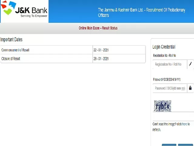 JK Bank PO Mains 2021 Result