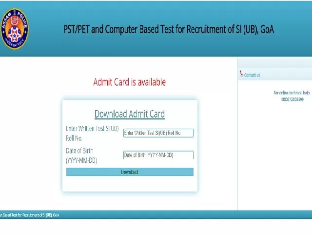 Assam Police SI Admit Card 2018 PET/PST