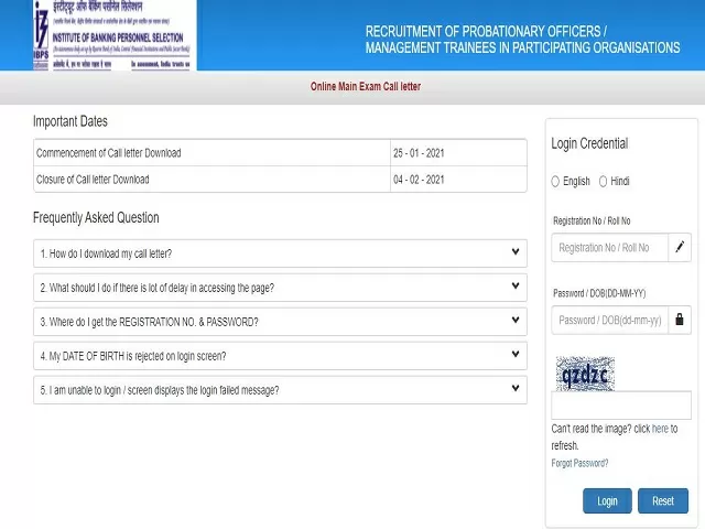 IBPS PO Mains Admit Card