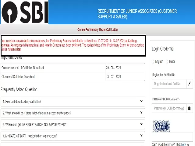 SBI Clerk Prelims Exam Date 2021 