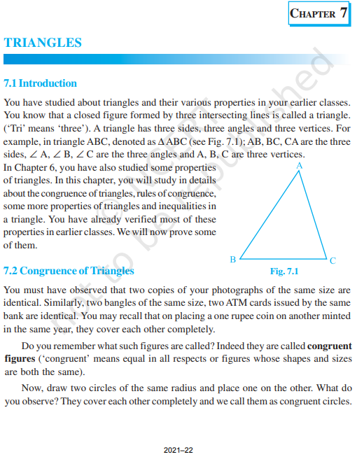 Triangles NCERT Class 9 PDF Maths Chapter 7