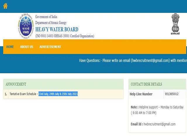 Heavy  Water Board (HWB) Exam Date 2021 Out for Various Posts @hwb.gov.in, Check Details Here