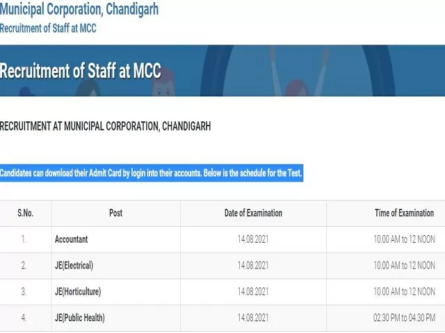 MC Chandigarh Admit Card 2021 Update @mcchandigarh.gov.in, Exam on 14 ...