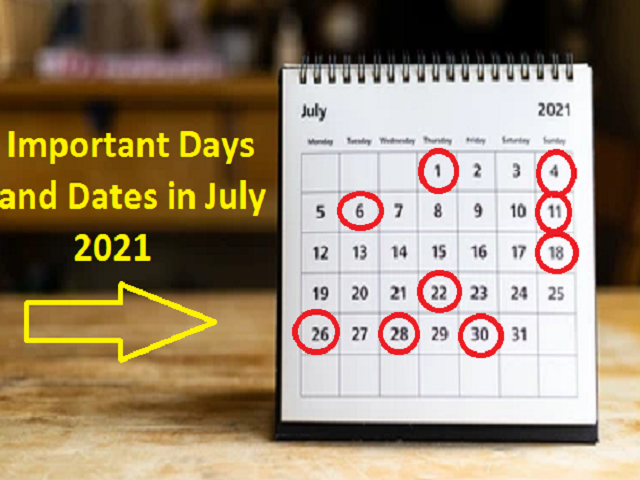 Important Days And Dates In July 2021 National And International