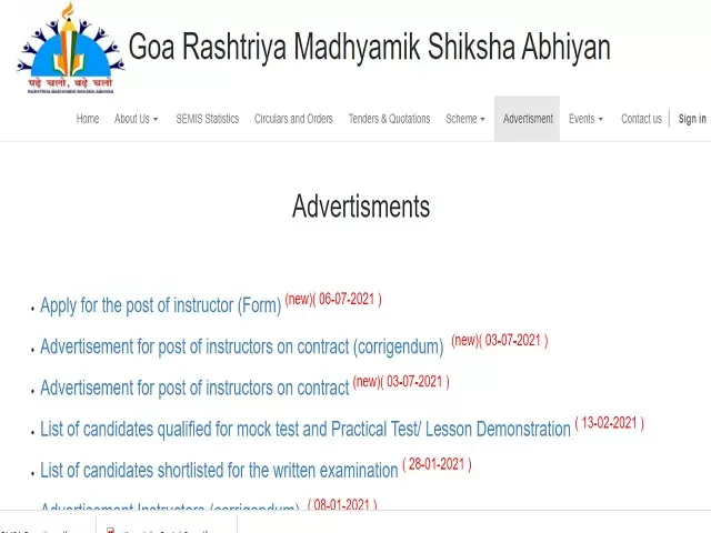 GOA RMSA Recruitment 2021: Apply Instructor Posts