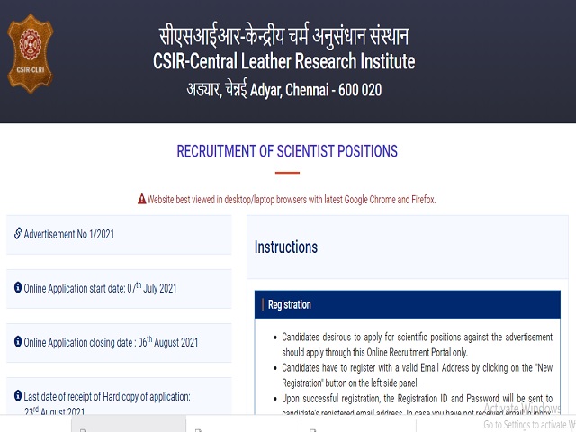 CLRI Chennai Recruitment 2021 Out: Apply Online for 08 Senior Scientist & Scientist Posts @recruit.clri.org