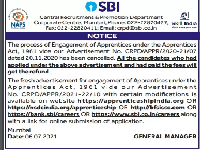 SBI Apprentice Notification 2020