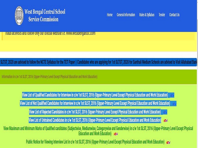 WBSSC Upper Primary List for Qualified, Not Qualified, Rejected & Untrained Out @westbengalssc.com, Download Cut Off Marks, Result