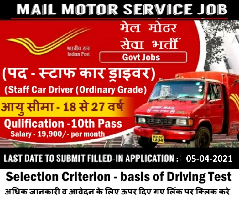 Mail Motor Service, Mumbai Recruitment 2021: Apply Staff Car Driver Posts