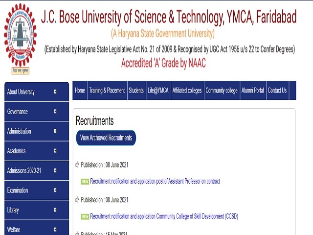YMCA Faridabad Recruitment 2021: Apply 14 Assistant Professor Posts @jcboseust.ac.in