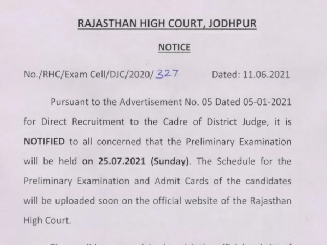 Rajasthan High Court District Judge Prelims 2021