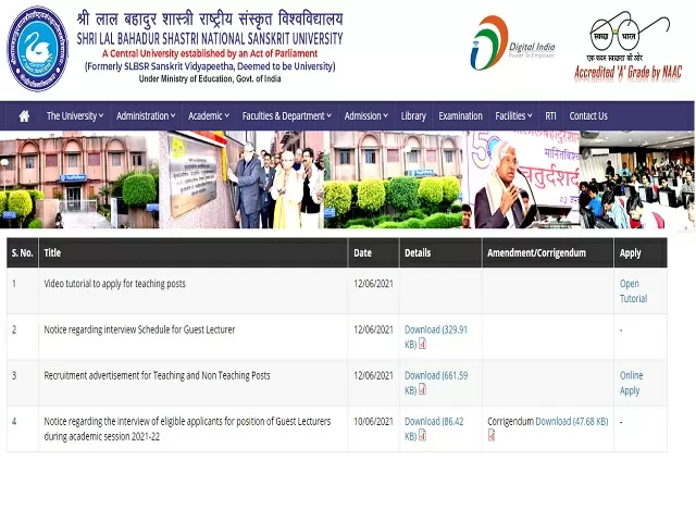 SLBSRSV Recruitment 2021: Apply Teaching and Non Teaching Posts