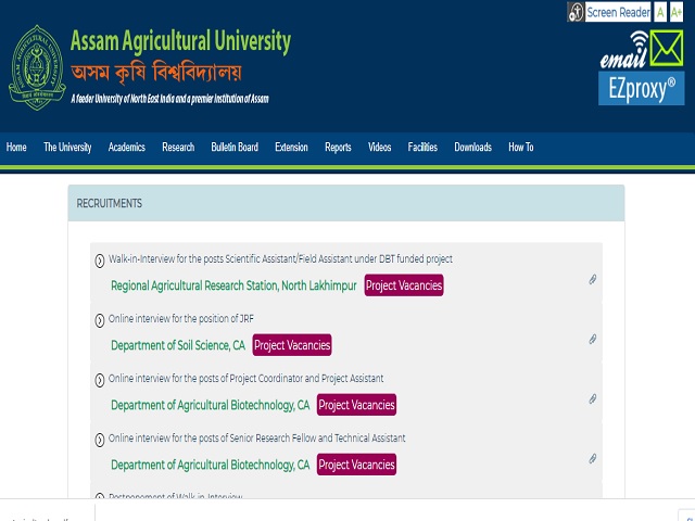 Assam Agricultural University (AAU) Recruitment 2021, Walk in for Scientific Assistant/Field Assistant Posts