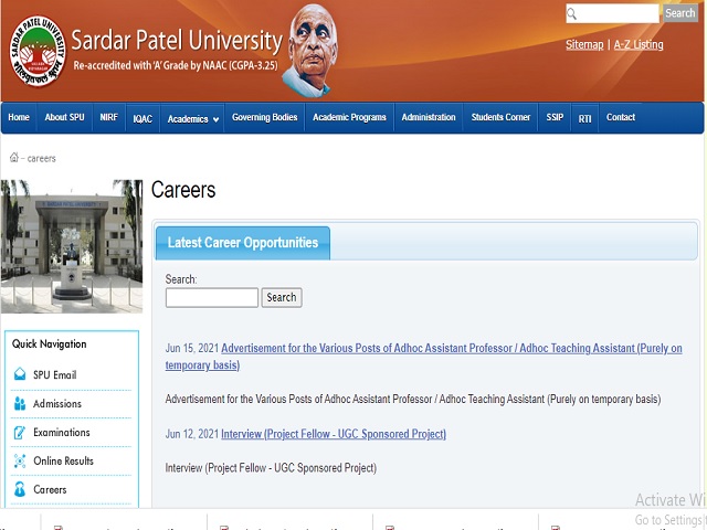 Sardar Patel University Recruitment 2021: Apply Adhoc Assistant Professor/Adhoc Teaching Assistant Posts