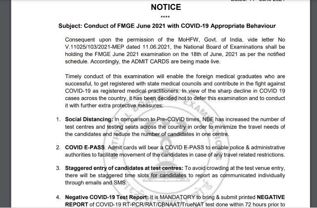 Fmge June 2021 Exam Tomorrow Know The Covid 19 Exam Guidelines Issued By Nbe Here