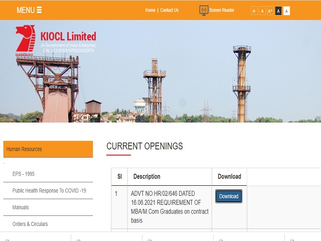 KIOCL Recruitment 2021: Apply Online for 18 Officer Trainee Posts before 09 July