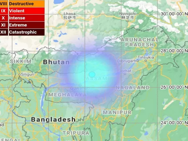Assam earthquake map, Twitter/ National Center for Seismology