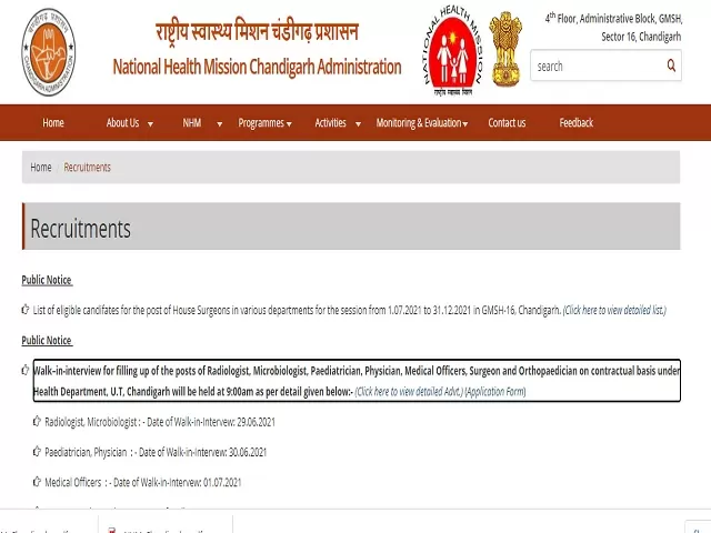 NHM Chandigarh Medical College Radiologist, Microbiologist, Pediatrician, Physician & Other Posts