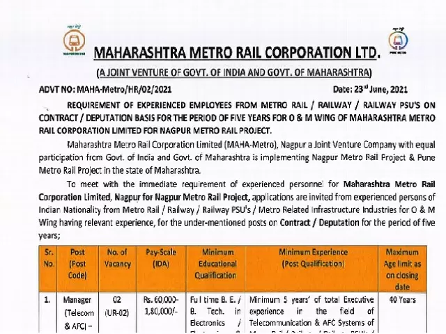 Maha Metro Recruitment 2021