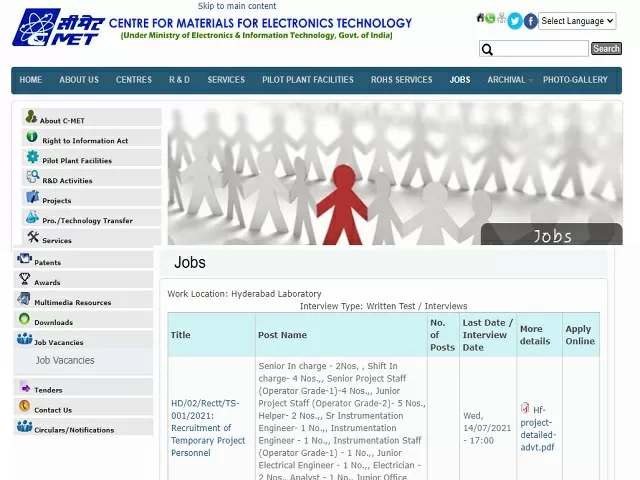 C-MET Recruitment 2021: Apply Sr. In charge, Shift In charge, Helper, Electrician, Analyst & Other Posts