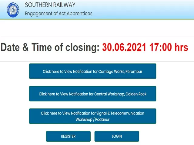 Southern Railway Recruitment 2021: Apply Apprentice Posts