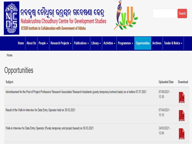 NCDS, Bhubaneswar Recruitment 2021: Apply Project Professor, Research Associate and Research Assistant Posts