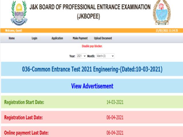 JKCET 2021 online applications