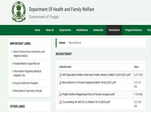 DHFW Punjab Medical officer (Specialist) Posts 2021