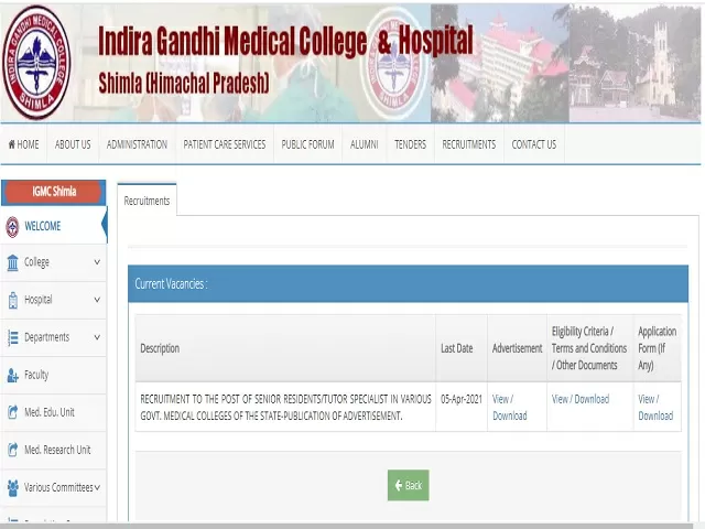 Indira Gandhi Medical College (IGMC) Shimla Recruitment 2021: Apply for Sr. Resident/Tutor Posts