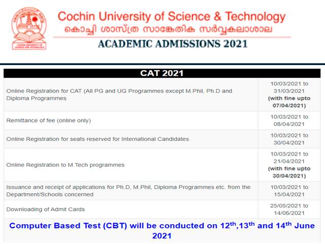 CUSAT 2021 Exam Dates Announced, Exam Starts on 12th June, Check CUSAT ...