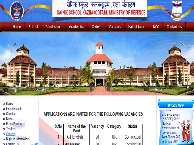 Sainik School Teacher Recruitment 2021: Apply Now for TGT, PGT, Lady ...
