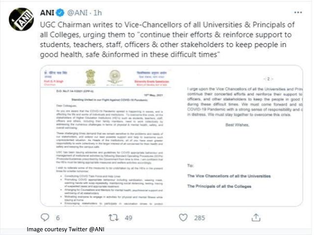 UGC writes to University VC's urging to keep students and teachers in ...