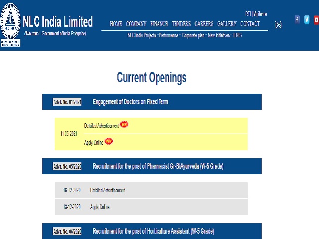 NLC Recruitment 2021 for GDMO, Physician and other posts, Apply Online from today onwards @nlcindian.in