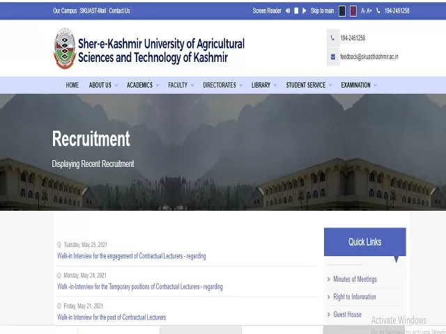 SKUAST K Faculty Posts 2021