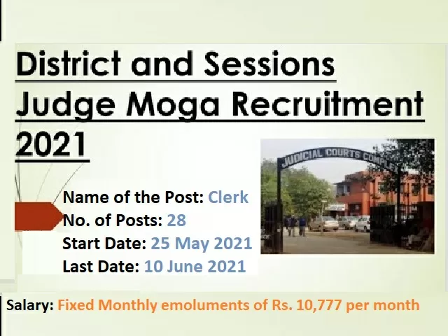 District & Sessions Judge, Moga Recruitment 2021: Apply Clerk Posts