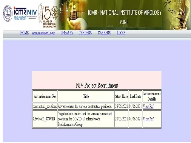 ICMR NIV Recruitment 2021: Apply Contract Laboratory Support and Admin Support Posts