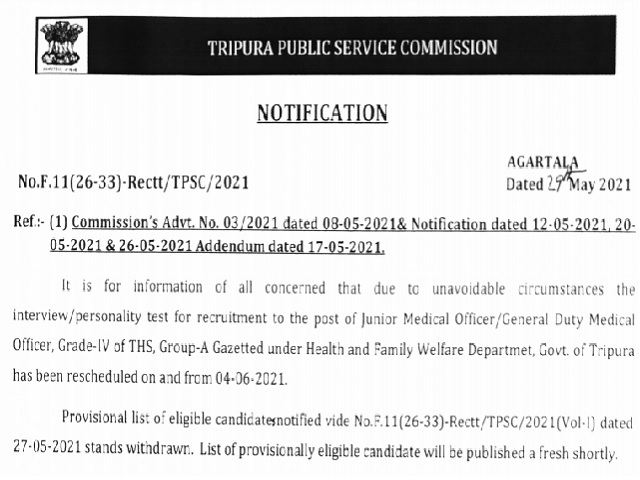 TPSC Interview New Date 2021 Announced for JMO/GDMO Posts, Check Latest Updates @tpsc.gov.in 