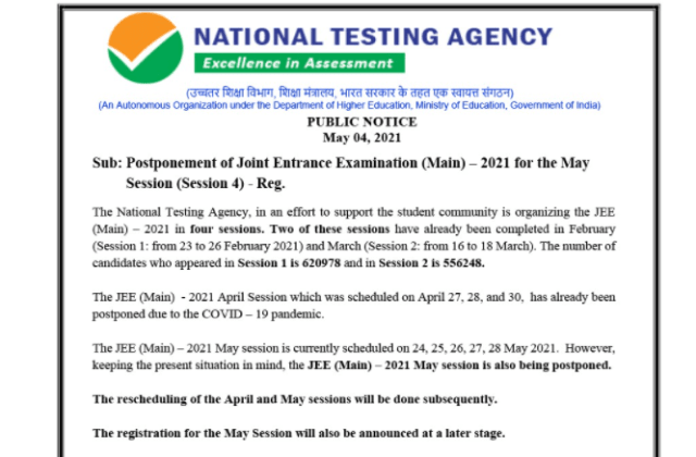 Jee Main May 2021 Exam Postponed New Dates To Be Released Soon