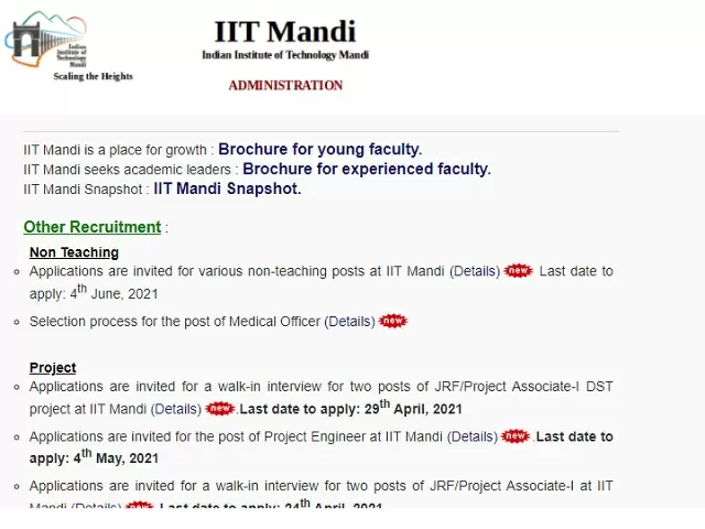 IIT Mandi Recruitment 2021: Apply Technical Officer, Sports Officer, Superintendent, Jr Engineer & Other Posts