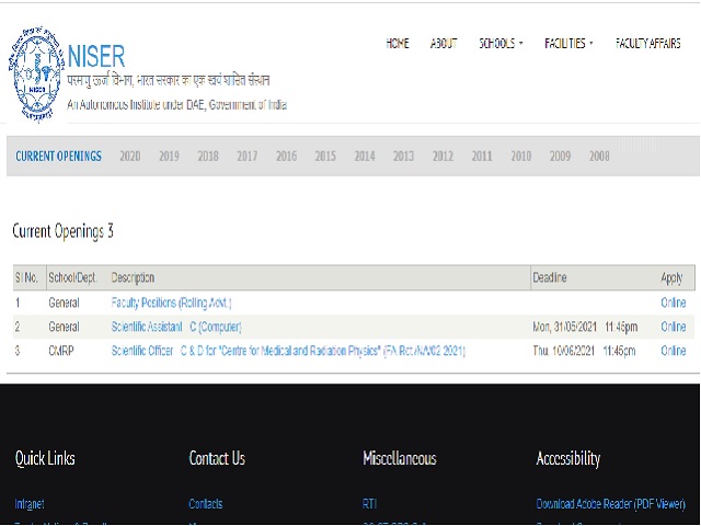 NISER Scientific Officer Recruitment 2021 Notification OUT: Apply Online @niser.ac.in