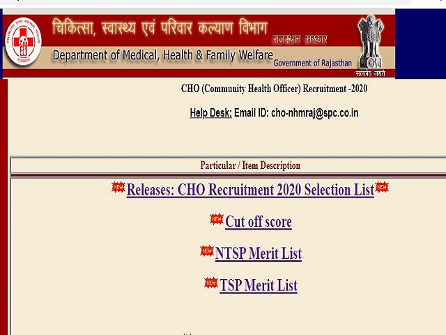 Rajasthan CHO Result 2021 Out @rajswasthya.nic.in: Check Cut-Off, NTSP Merit List and TSP Merit List