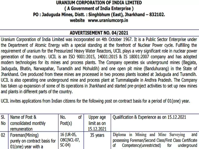 UCIL Recruitment 2021 