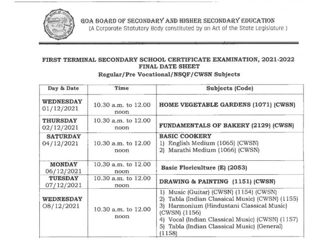 Goa Board 10th, 12th Timetable 2024 released on gbshse.in; check dates here  - Times of India