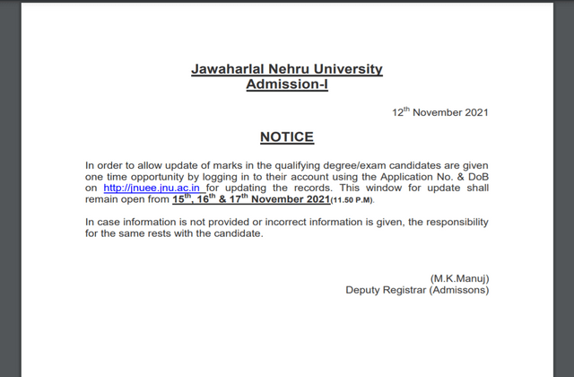 JNU Marks Update Link