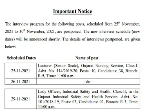 GPSC Interview Schedule 2021 Postponement Notice 