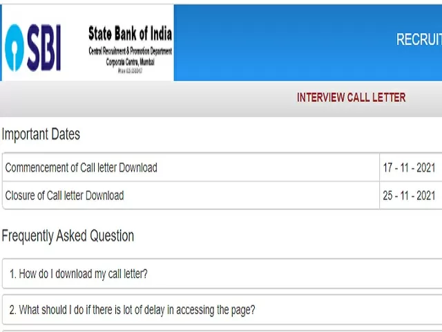 SBI Pharmacist Interview Admit Card 2021