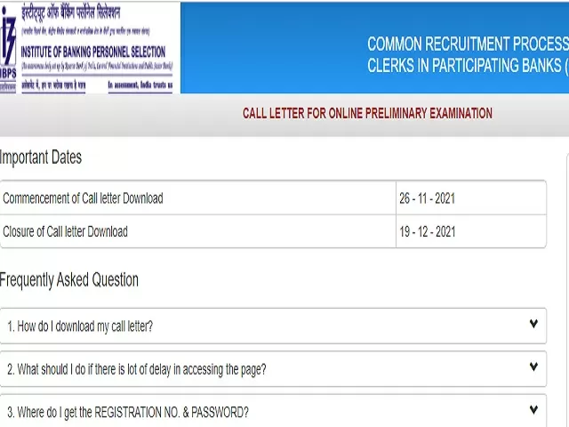 IBPS Clerk Prelims Admit Card 2021