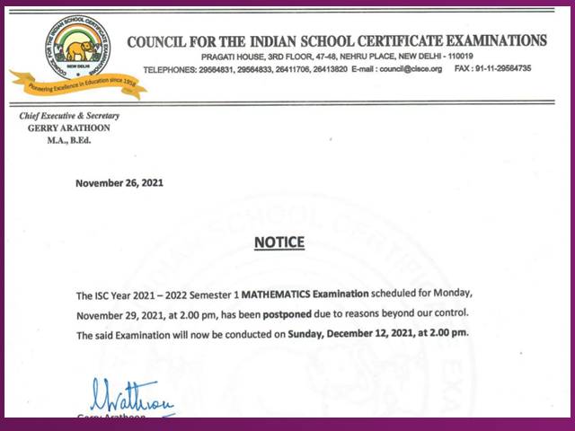 ISC Mathematics Exam 2021-22 Postponed
